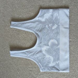 Aerie Offline Seamless Ribbed Grey/Silver Floral Sports Bra Large